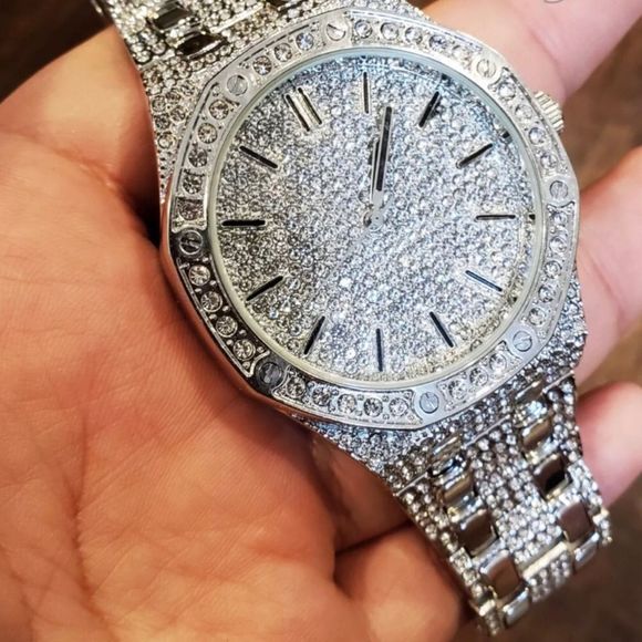 Accessories | Menswhite Gold Plated Simulated Diamond Watch | Poshmark